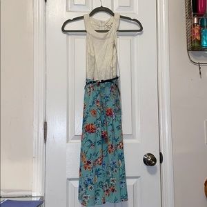 White and blue flowered shorts dress